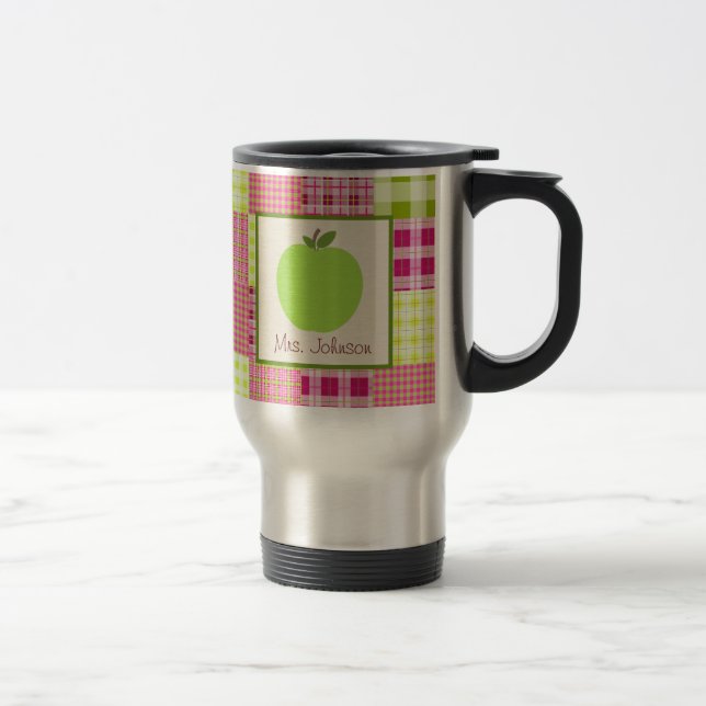 Teacher Mug Green Apple Madras Inspired Plaid (Right)