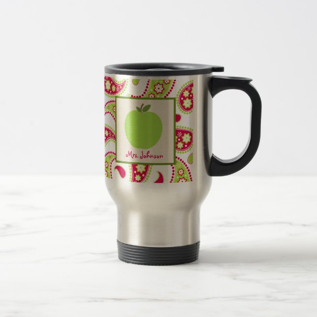 Teacher Mug Green Apple Pink & Green Paisley (Right)