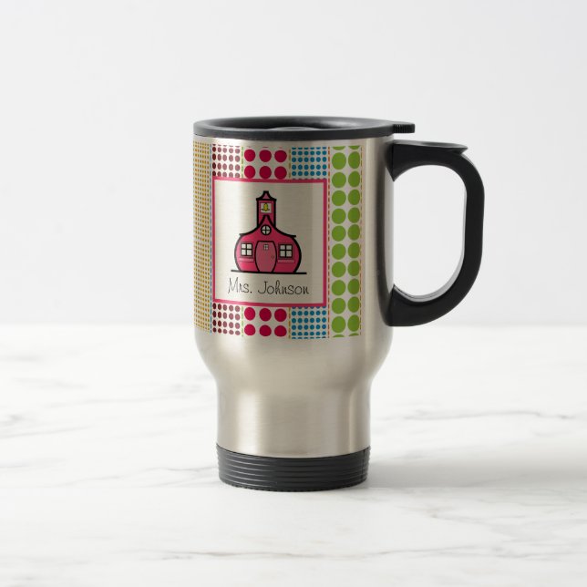 Teacher Mug Schoolhouse Multicolored Polka Dots (Right)