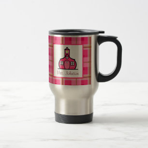 Teacher Mug Schoolhouse Pink Plaid