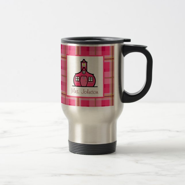 Teacher Mug Schoolhouse Pink Plaid (Right)