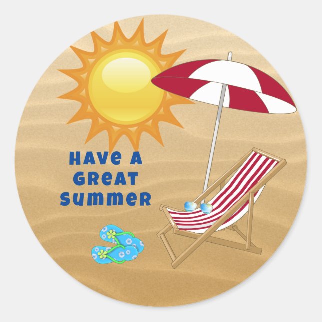 Teacher/Mum Sand Summer Sun Beach Chair Umbrella Classic Round Sticker (Front)