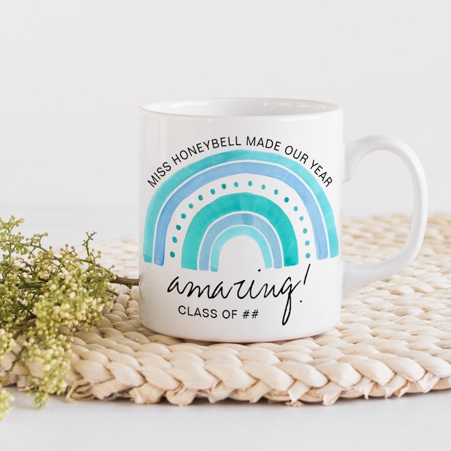 Teacher Name Amazing Class of | Doodle Rainbow Coffee Mug (Amazing Teacher gift mug with rainbow)