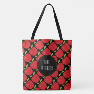 Teacher Name Apple Pattern Tote Bag