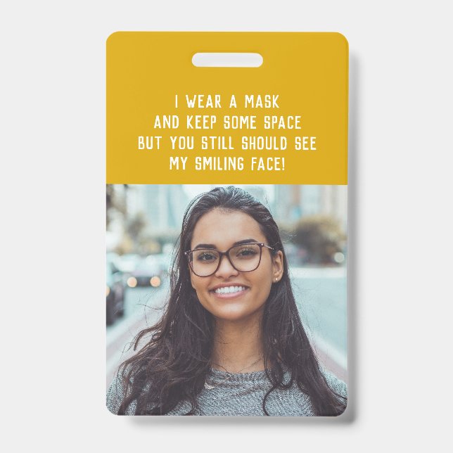 Teacher name badge with photo - yellow ID badge (Front)