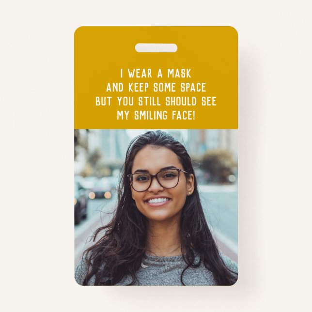 Teacher name badge with photo - yellow ID badge (Front)