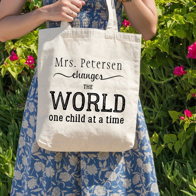 Teacher name black typography script quote tote bag (Creator Uploaded)
