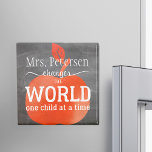 Teacher Name Chalkboard Red Apple and Quote Magnet<br><div class="desc">Name and white typography script inspired from the quote "Teachers change the world one child at a time" over a big red watercolor apple on a black blackboard background. Personalise it with your best teacher's name and make it a nice thank you keepsake gift for her/him!</div>