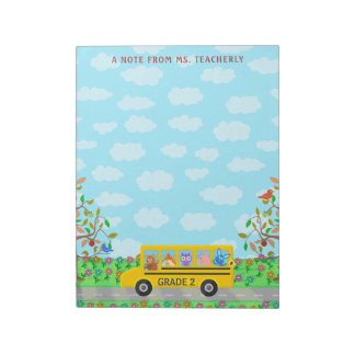 Teacher Name Classroom Cute Animals on School Bus Notepad