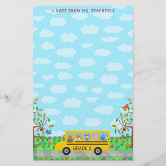Teacher Name Classroom Notes | Cute Animals on Bus Stationery