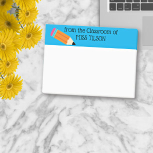 Teacher Name Classroom, Pencil, Blue Border Post-it Notes