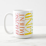 TEACHER NAME colourful rainbow positive word stack Coffee Mug<br><div class="desc">by kat massard >>> https://linktr.ee/simplysweetpaperie <<<
THE perfect,  practical (and flattering) gift for your child's teacher or educator - personalised with their name - total staff room envy</div>
