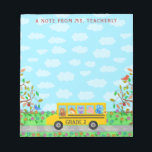 Teacher Name Cute Classroom Animals on School Bus Notepad<br><div class="desc">Write your classroom notes in style with this cute, personalised school bus design for teachers. This design is perfect for an elementary or preschool class. It shows a bunch of cuddly animals riding the school bus. The bear is driving, the fox is writing in its notebook, the owl is staring...</div>