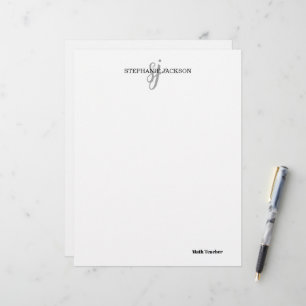 Teacher name elegant quote modern white frame custom letterhead