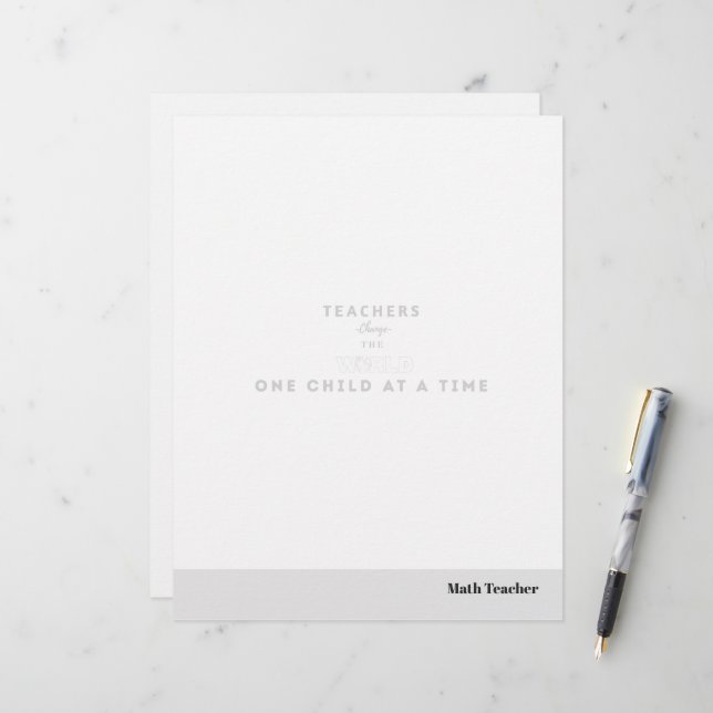 Teacher name elegant quote modern white frame custom letterhead (Front/Back In Situ)