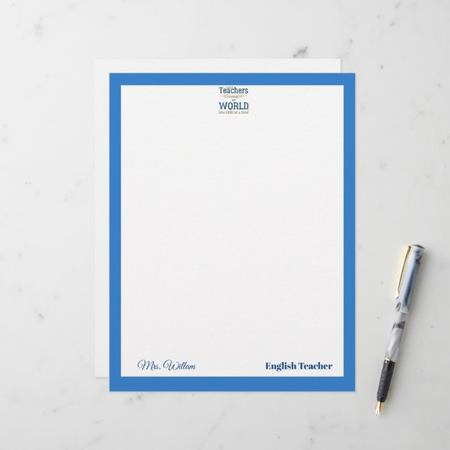 Teacher name elegant quote modern white frame custom letterhead (Front/Back In Situ)