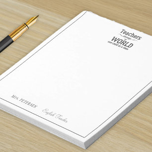 Teacher name elegant quote modern white frame notepad