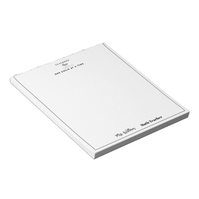 Teacher name elegant quote modern white frame notepad (Angled)