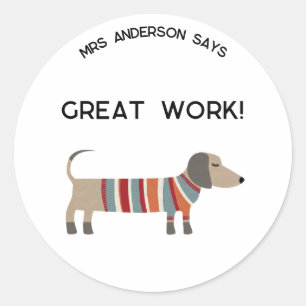 Teacher Name Encouragement Dog Classic Round Sticker