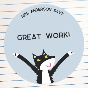 Teacher Name Encouragement Funny Cat Classic Round Sticker