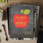 Teacher Name Gold Script Red Apple Blackboard Planner<br><div class="desc">Elegant stylish planner with teacher golden foil typography script quote  "Teachers change the world one student at a time",  inside a big red apple,  custom name and title                It can make a thoughtful keepsake gift to express your gratitude and appreciation and say thank you to your best teacher!</div>