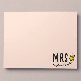 Teacher Name l Cute Pencil Typography Pink Notepad