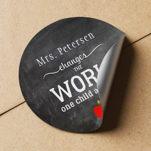 Teacher name personalised quote blackboard classic round sticker