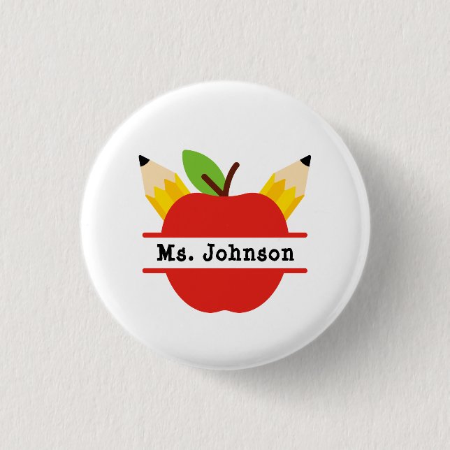 Teacher Name Personalised Red Apple 3 Cm Round Badge (Front)