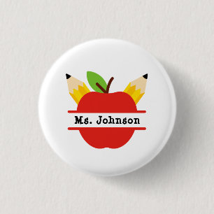 Teacher Name Personalised Red Apple 3 Cm Round Badge