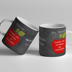 Teacher name Red apple blackboard thank you Coffee Mug