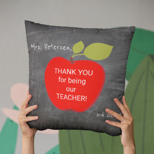 Teacher name   Red apple blackboard thank you Cushion