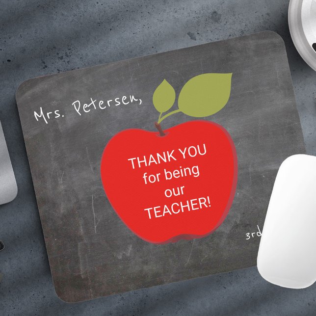 Teacher name | Red apple blackboard thank you Mouse Mat (Creator Uploaded)