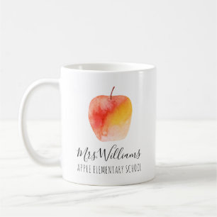 Teacher Name School Watercolor Apple Coffee Mug