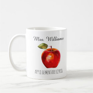 Teacher Name School Watercolor Red Apple  Coffee M Mug
