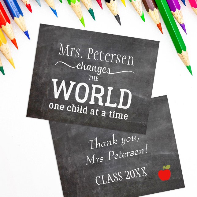 Teacher name thank you white typography blackboard postcard (Creator Uploaded)