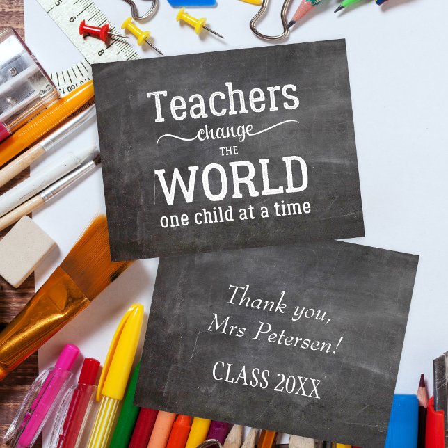 Teacher name thank you white typography chalkboard postcard (Creator Uploaded)