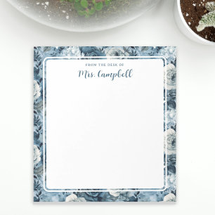Teacher Name Watercolor Blue Roses Notepad