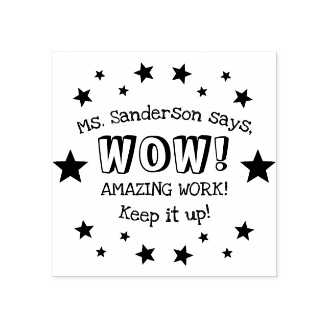 Teacher Name Wow Amazing Work Stars for Students Rubber Stamp (Imprint)