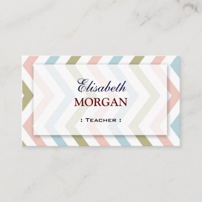 Teacher - Natural Graceful Chevron Business Card (Front)