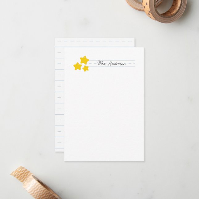 Teacher Note Cards Stationery Cute Gold Stars (Front/Back In Situ)