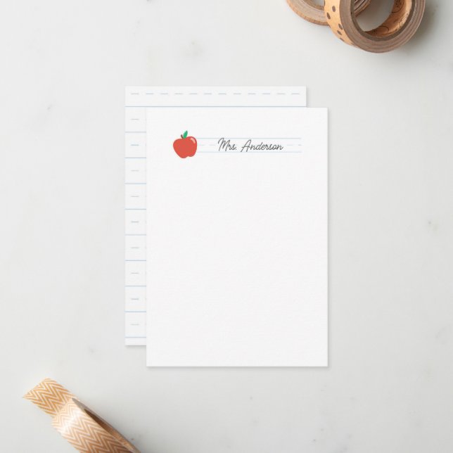 Teacher Note Cards Stationery Cute Red Apple (Front/Back In Situ)