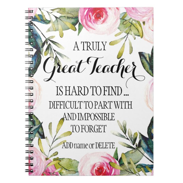 Teacher Notebook Appreciation Thank you gift Quote (Front)
