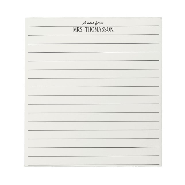 Teacher Notepad lined paper with "a note from"  (Front)