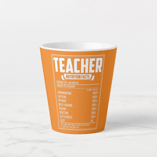 Teacher Nutrition Facts  Latte Mug (Front)