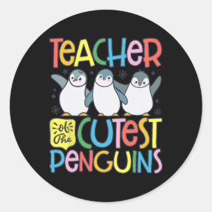 Teacher Of The Cutest Penguins Funny Penguin Back Classic Round Sticker