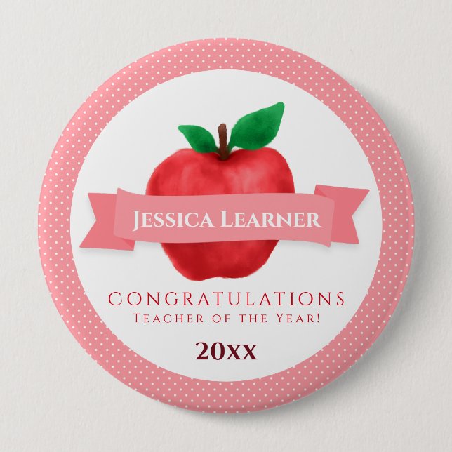 Teacher of the Year Apple theme award 10 Cm Round Badge (Front)