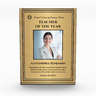Teacher of the Year Gold Award Logo Personalise  Photo Block