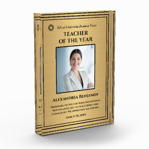Teacher of the Year Gold Award Logo Personalise  Photo Block