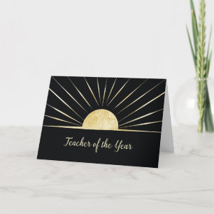 Teacher of the Year Gold Look Rays on Black Card