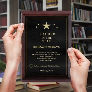 Teacher of the Year Gold Stars Logo Personalise  Award Plaque